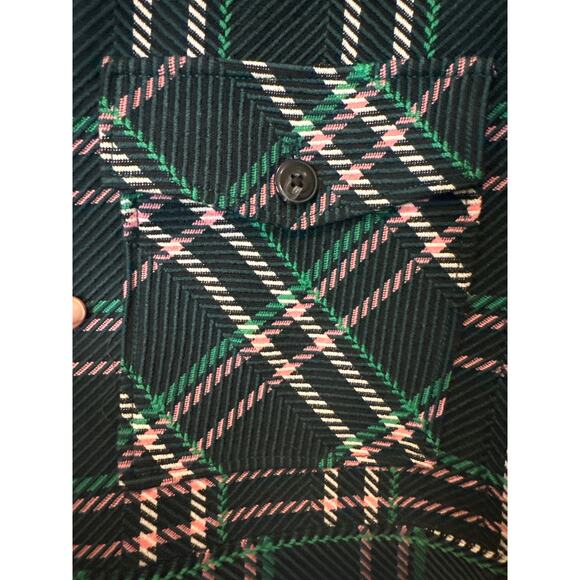 Anthropologie Maeve Plaid Faux Fur Collar Cropped Jacket Green Black Size L NWT - Picture 8 of 11